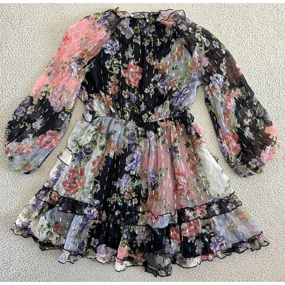 River island Paisley Ruffle Tiered Gold Metallic Accent Deep V - Picture 3 of 16